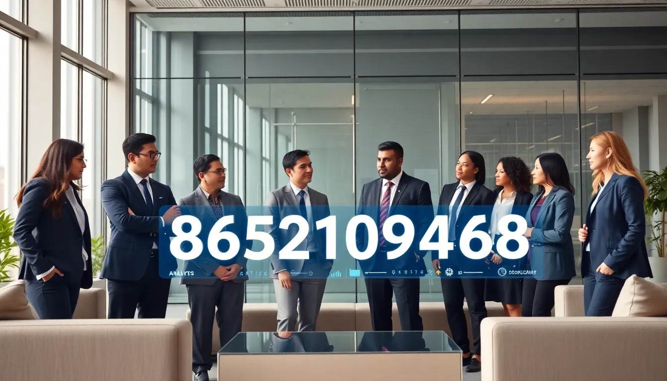 diverse team collaborating on a digital display of 8652108468.