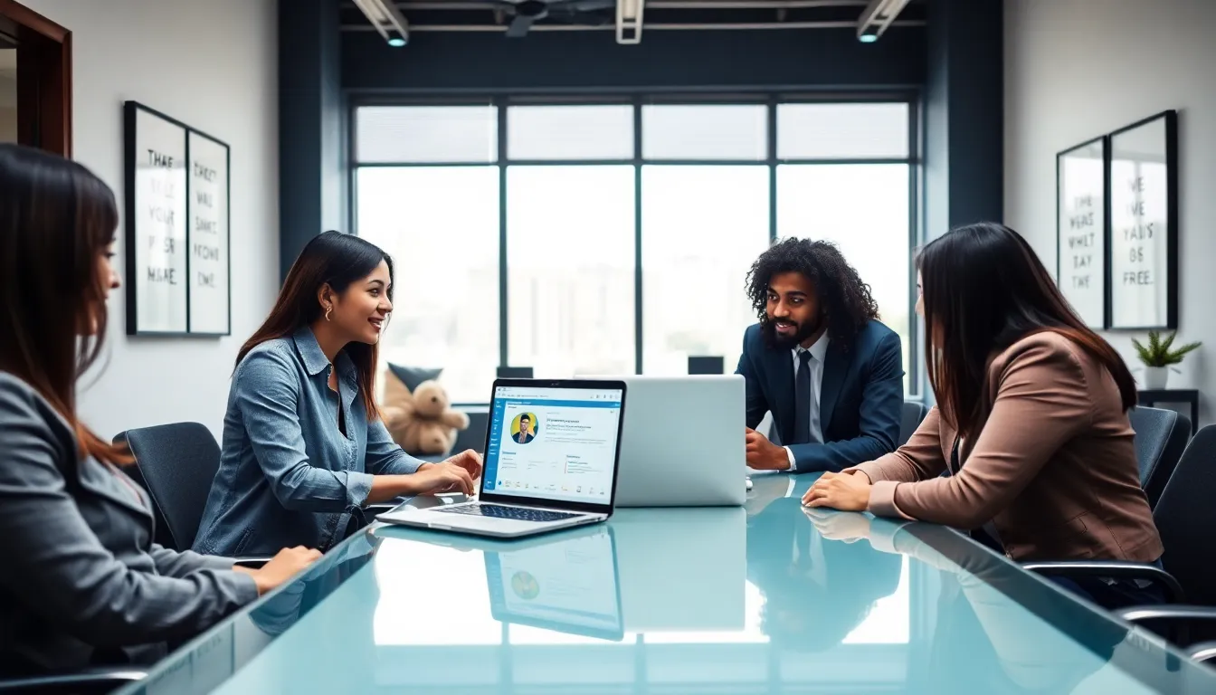 diverse team discussing customer service in a modern office.
